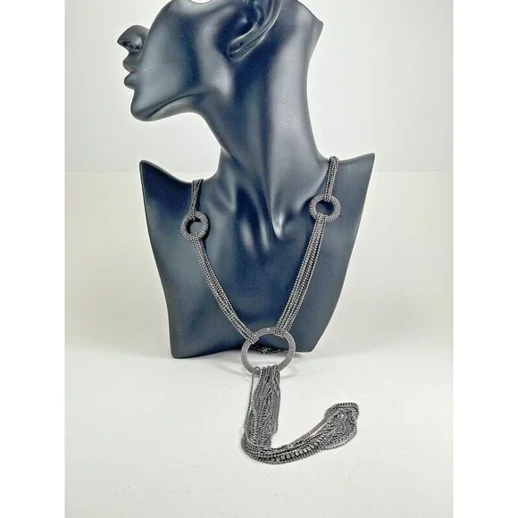 Joan Rivers Multichain And Circles 29 inch Necklace Rhinestone Dark Silver Tone - Picture 7 of 16